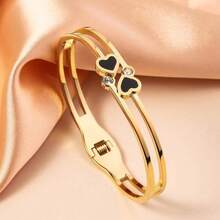 18K Gold Plated 316L Stainless Steel Bracelets Bangle - 12 Unique Designs+ Matching Accent Titanium Steel Chain, Women - Black Heart Bracelet - View 7