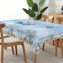 2D Flat, 1PC Polyester Material, Rectangular + Round Version, Fresh Ocean Style Rudder Blue Flower Printed Tablecloth, Suitable For Indoor And Outdoor Use, Suitable For Home Dining Tables, Living Room Coffee Tables, B&B Soft Furnishings, And Also Suitable For Outdoor Picnics And Terrace Layouts. It Is Stain-Resistant And Easy To Care For, Creating A Refreshing And Healing Vacation Atmosphere. Available In Multiple Sizes - Multicolor - View 8