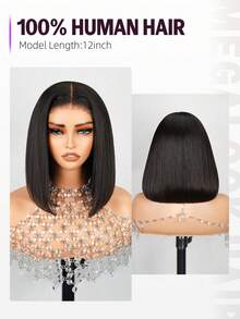 MEGALOOK Glueless Straight Wave Bob Wigs 100% Human Hair 6x6 T-Part Lace Glueless Wig Pre Cut Transparent Lace Closure Wig Pre Plucked Natural Hairline Pre-Bleached Knots Short Bob Human Hair Natural Black Color Beginner Friendly Natural Looking Daily Use Office Ready Halloween Vibes Party Style Vacation Outfits Outdoor Cosplay Campus School Holiday Christmas Part Wedding Festival Ready For Women - Natural Black - 查看 7