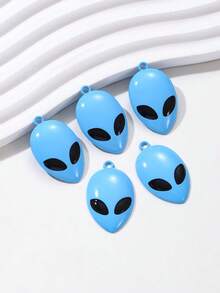 6 piezas de colgantes de metal con máscara de alienígena de dibujos animados divertidos y coloridos, surtidos al azar, con efecto de pintura en aerosol, hechos a mano, DIY, personalizados, para aretes, collar y cadena de teléfono - Multicolor - Ver 4