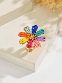 1pc Bohemian Vacation Style Raffia Flower Open Ring, Women's Versatile Colorful Jewelry For Travel And Commute - Multicolor - View 3