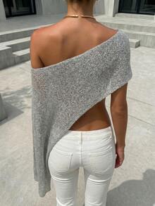 Áo khoác cardigan nữ kiểu dáng bất đối xứng, mỏng nhẹ, chất liệu dệt kim, thích hợp cho kỳ nghỉ, tiệc tùng, dạo phố, đi làm, đi biển, mùa xuân/hè. - Bạc - Xem 5