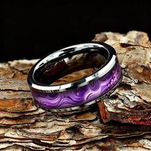 1pc Men's Fashion Stainless Steel Ring Inlaid With Streamer Texture Stone Pattern Design Is Unique And Polished With A Strong Glossy Texture, Suitable For Daily Wear Or Gift-Giving - Silver - View 9