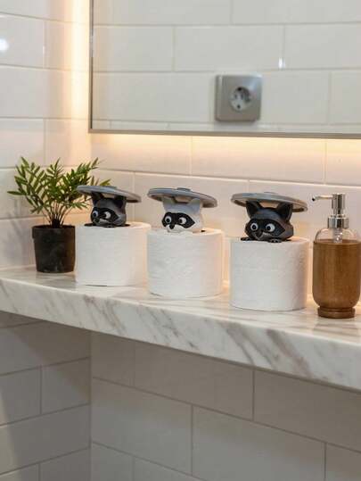 1pc Cute 3D Printed Raccoon Tissue Box Holder - Black & White Bathroom Decor With Expressive Eyes, Made Of Durable Plastic For Freestanding Or Hanging, Unique Space-Saving Gift For Animal Lovers And Quirky Home Accessories