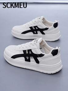 SCKMEU. Low-Top Colorblock Retro Casual Sports Shoes, Comfortable Breathable, Fashion Versatile Sports Sneakers For Students And Commuting - Beige Black - View 12