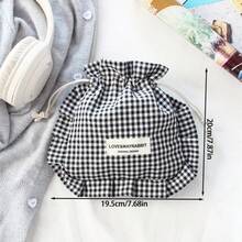 Nuevo bolso con cordón a cuadros, bolsa de almacenamiento única con encaje, bolsa de cosméticos portátil multifuncional, organizador de brochas de maquillaje, estuche para lápices plegable de gran capacidad, bolsa de almacenamiento de viaje, almacenamiento de artículos pequeños para el hogar, regalo para familiares y amigos, suministros estudiantiles y de oficina - enrejado - Ver 11