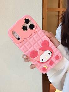 SANRIO 1 chiếc ốp lưng điện thoại hình mèo KT bánh quy sô cô la dễ thương, tương thích với Apple 13-17 Pro Max - Hồng - Xem 3