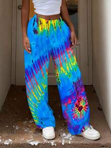 Women's Tie Dye Pattern Print Drawstring Elastic Waist Loose Straight-Leg Casual Pants Straight-Leg Pants, Ideal For Vacation, Outdoor & Music Festivals - Nhiều màu - Xem 5