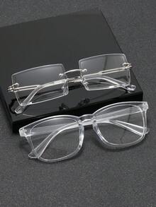 1 Pair Geometric Frame Men's Modern Minimalist Style Elegant Beautiful Transparent Glasses, Suitable For Back To School, Office, Reading, Daily Wear. - Clear - View 19