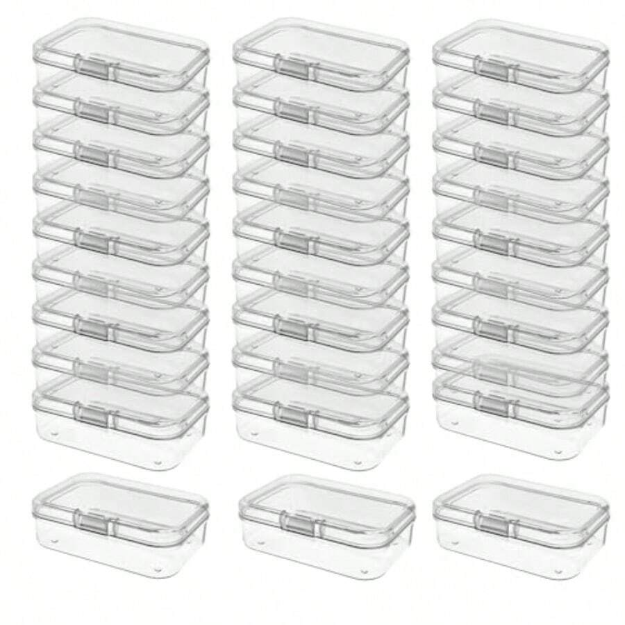 30-Pack Small Plastic Storage Boxes 2.6*1.8*0.8 In Organizer Containers With Lids For Beads Jewelry Crafts Small Parts Collection Clear - Clear - View 1