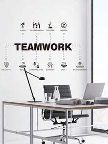 1张黑色励志英文字母“Teamwork”目标墙贴，可移除装饰，适用于卧室、客厅、书房 - 1PC - 查看 5