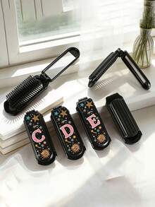 1pc Pink Letter Folding Comb, Y2K Millennium Style, Cute & Cool Letter Folding Comb With Portable Mirror, Girly Star Sun Folding Comb, Portable Mini Comb With Built-In Mirror, All-In-One Travel Comb - Multicolor - View 9