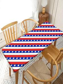 1pc, Independence Day Outdoor Tablecloth, Memorial Day Star-Shaped Design Tablecloth, Table Cover, Polyester Elastic Edge - Perfect For Camping, Picnics, And Garden Parties, Vibrant Colors, Outdoor Tablecloth, Picnic Accessory, Suitable For Indoor - B - View 4