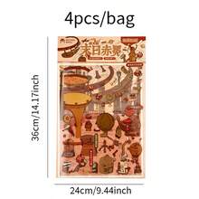 4张/袋贴纸，太空基地系列，科幻太空主题风景贴纸，剪贴簿用品和笔记本配件，可用于装饰卡片、相框、电脑、手机壳、水杯、废旧杂志、铅笔盒、行李箱和桌面等。 - 貼紙包 - 查看 3