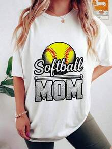 100%Softball Mom Softball Player Game Day Mothers Day Women T-Shirt 100% Cotton Crew Neck Short Sleeve Sporty Graphic Tee Retro Vintage Style Athletic Team Support Gift For Mama Ladi-4 Summer Outfits,Camisas,Camisas Para Mujer,Playeras,Playeras De Mujer,Vintage,Easter Outfit Women,Mother's Day,Women's Graphic Tees, Casual Summer Tops, 100% Cotton - 白2 - 查看 2