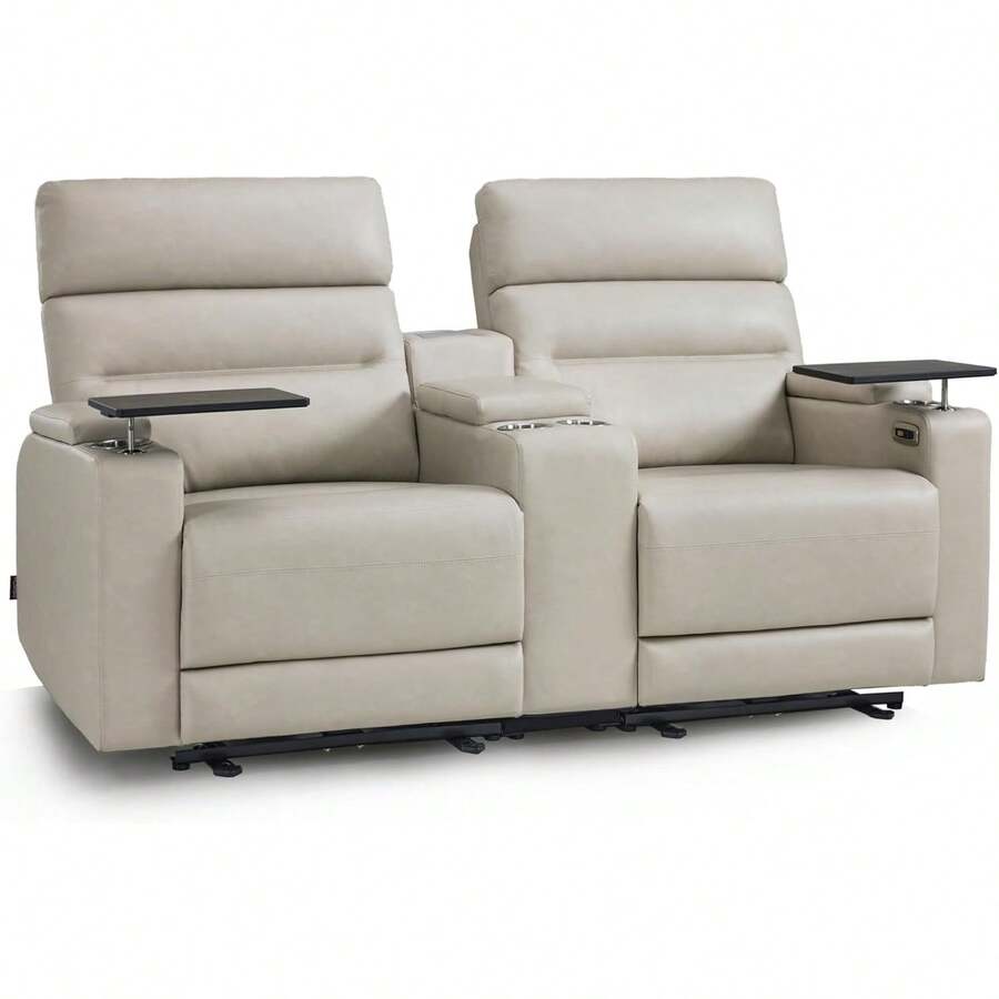MCombo Sofá Reclinable Eléctrico de Gran Tamaño de 73" con Consola y Enchufes para Espacios Pequeños, Sofá Loveseat para RV con Almacenamiento en el Apoyabrazos, Puertos USB y Tipo C, 360 ° Mesa con Bandeja Giratoria RV02M2 - Gris Claro - Ver 1