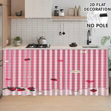 1pc Strawberry Pattern Printed Tablecloth, Kitchen Small Curtain, Cabinet Curtain With Curtain Holes, Easy To Hang, 100% Polyester, Rectangular, Woven, Machine Washable, Kitchen Decor And Accessories, Suitable For Kitchen Cabinet And Home Decoration - Multicolor - View 5