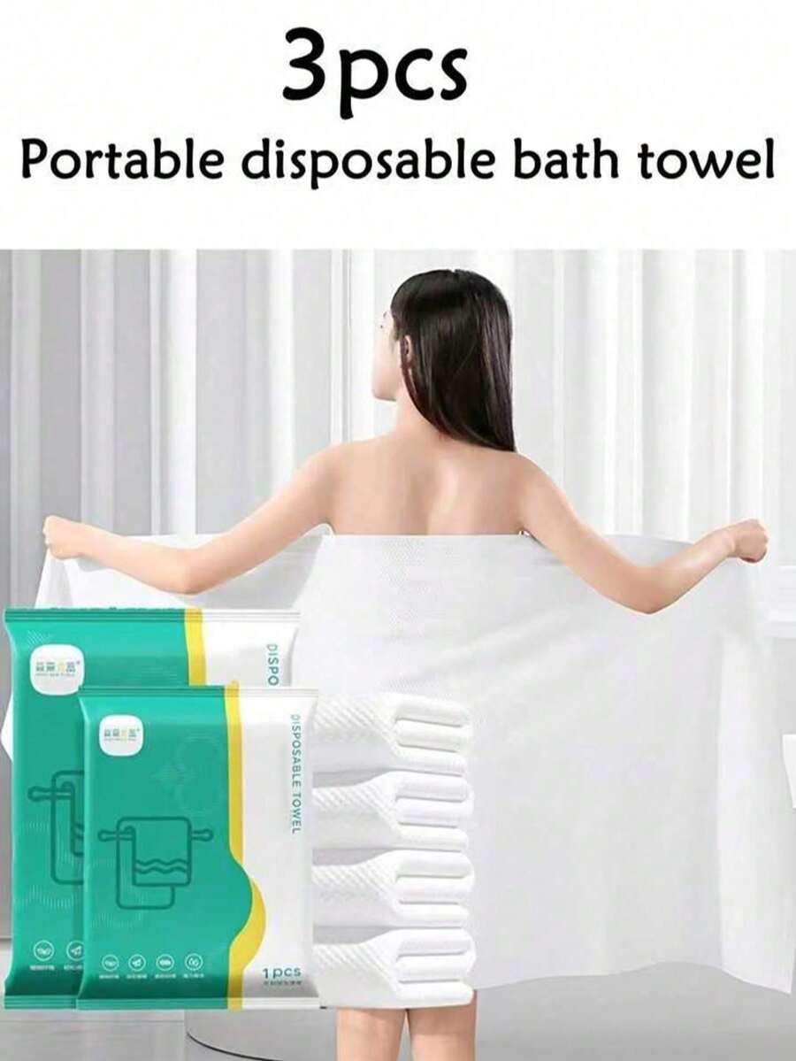 3 piezas/paquete Toallas de baño desechables portátiles, talla grande grandes y talla grande gruesas, empaquetadas individualmente, suaves y amigables con la piel, cómodo baño, fuerte absorción de agua, adecuado para viajes de negocios, hogar, viajes, gimnasio, oficina, vacaciones y campamento - Multicolor - Ver 1