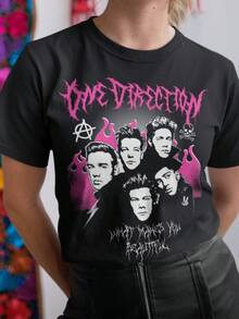 Unisex 1 Direction T-Shirt Made Of Pure Cotton, Heavy Metal 1 Direction Shirt, Cute 1D Gift T-Shirt, Gift For  Fans, Y2K Aesthetic Shirt, Summer T-Shirt, Blouse, Basic Tops, Tops, T-Shirt - Black - View 5