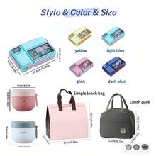 1 hộp đựng thức ăn trưa, hộp cơm bento bằng nhựa 4 ngăn cho trẻ em, dùng được trong lò vi sóng, có ngăn đựng nước sốt và dụng cụ ăn uống, hộp đựng cơm kèm túi đựng cơm. - Nhiều màu - Xem 8