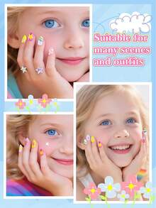 EBANKU 24pcs Kids Wearable Nails, Colorful Starfish Pattern Short Artificial Fake Nails, Suitable For Girls - Multicolor - View 5