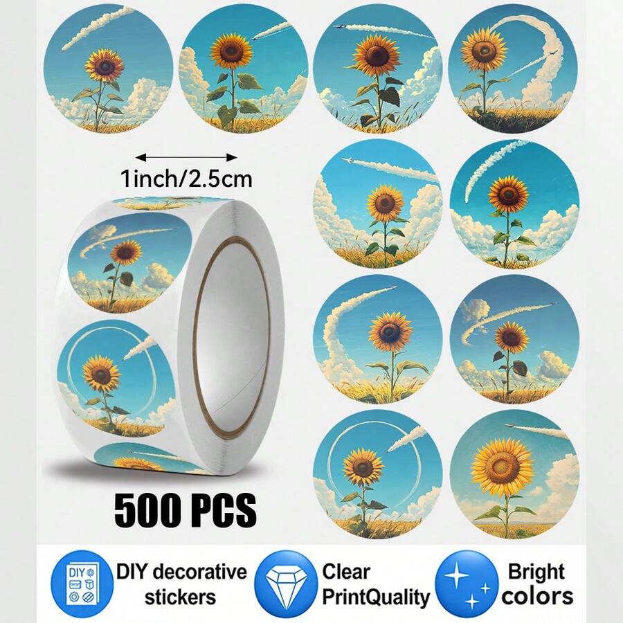 500 miếng/cuộn nhãn dán họa tiết hoa hướng dương, 10 mẫu phối hợp, nhãn gói quà Giáng sinh, nhãn dán scrapbook, gói quà planner, trang trí thủ công giấy, quà tiệc, trang trí hộp quà và nhãn dán khen thưởng - Nhiều màu - Xem 1