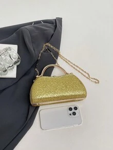 闪亮水钻手提包,优雅女士时尚链条单肩包,派对晚礼服配饰,独特手拿包,可装手机、口红、耳机等 - 金色 - 查看 8
