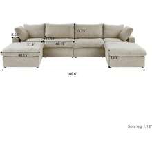 Sofá Modular Cloud con Otomana de Almacenamiento, Sofá en Forma de L de 120.45" para Sala de Estar, Sofá Convertible Relleno de Plumón con Asiento Profundo para Oficina o Apartamento, Fundas Lavables y Reemplazables, Color Caqui - Caqui - Ver 3