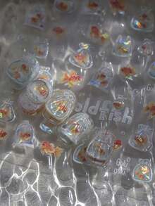 1片海洋金鱼美甲装饰贴纸 3D果冻海星泡泡自粘指甲滑块 DIY美甲设计贴花 - 彩色 - 查看 4