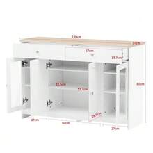 Sideboard With White Wood Grain, Four Doors, Two Drawers, One Door With Glass. Living Room, Dining Room. Wood Color And White. - 白色 - 查看 5