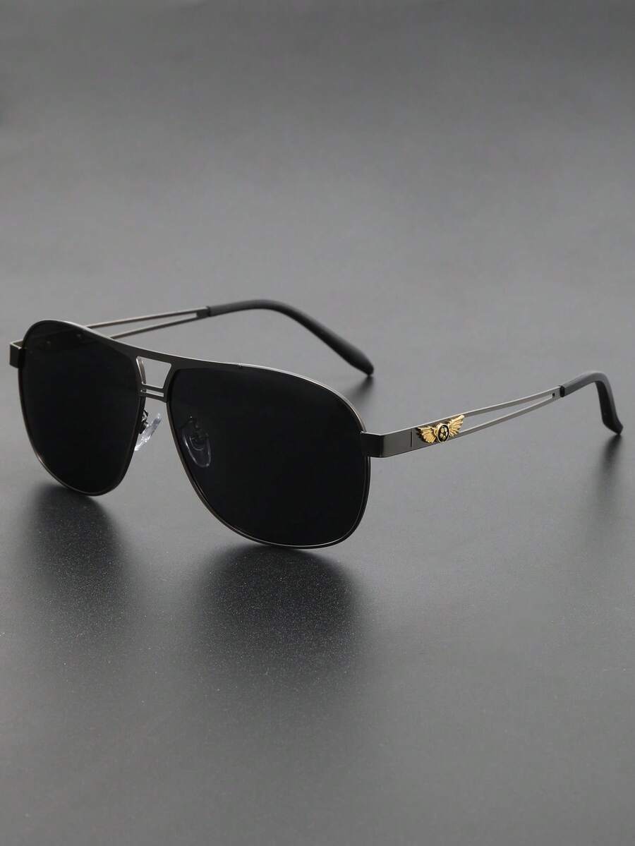1 Paar neue Herren-Sonnenbrillen mit polarisierten Gläsern, klassischer Hohldesign-Rahmen mit Adlerflügel-Motiv, Fahr- und Sonnenschutzbrille, Großhandel
