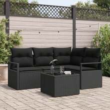 vidaXL Sofa Set mit Kissen mit Speicher 5 pcs Schwarz Poly-Rattan - A - Übersicht 1