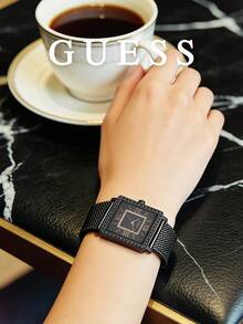 Guess Women's Black Square Watch, Luxury Crystal Diamond Bezel, Black Mesh Strap, Quartz Analog Dial, Rose Gold Roman Numerals, Minimalist Elegant Black Fashion Wristwatch - Birthday Party Cocktail Date Anniversary Gift - Black - View 3