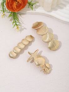 Bộ 3 kẹp tóc phong cách Bohemian lấy cảm hứng từ đại dương, thiết kế vỏ sò và sao biển màu vàng dành cho nữ, phụ kiện thanh lịch tối giản dùng hàng ngày/đi làm/hẹn hò, quà tặng Ngày của Mẹ/sinh nhật. - Nhiều màu - Xem 7