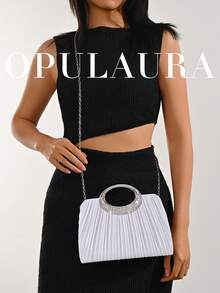 OpulAura 女士时尚闪亮水晶水钻晚宴手拿包，璀璨奢华镶钻正式礼服手提包，适合晚宴、派对、生日、婚礼等场合，也可作为生日礼物 - 白色 - 查看 8