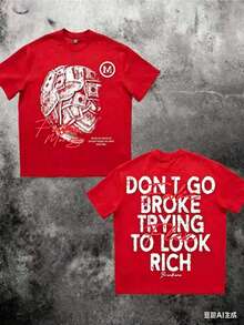 Money Graphic% Cotton  Shirt Don'Go Broke Trying To Look Rich Statement  Double Sided Streetwear 220gCasual Short-Sleeve-Shirts Men And Women - 紅色 - 查看 3