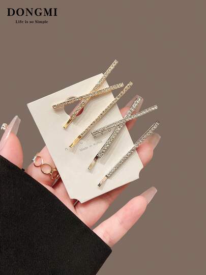 2pcs/Set Crystal Crossed Barrette Hair Clips, Elegant Rhinestone Hair Accessories For Women