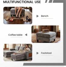Sofá Modular en Forma de U de 118" con 4 Asientos, con Puertos USB Tipo C, Mesa Lateral Plegable y 2 Reposapiés, para Sala de Estar, Color Gris - Gris-12 - Ver 6