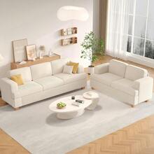 Apicizon Conjuntos de Sofá de Dos Plazas y Tres Plazas, Sofá de 89" para Muebles de Sala de Estar, Sofá Cama Moderno de 2 Piezas con Asiento Profundo, Sofá Nube para Salón de Apartamento, Terciopelo Negro - Pana blanca - Ver 10