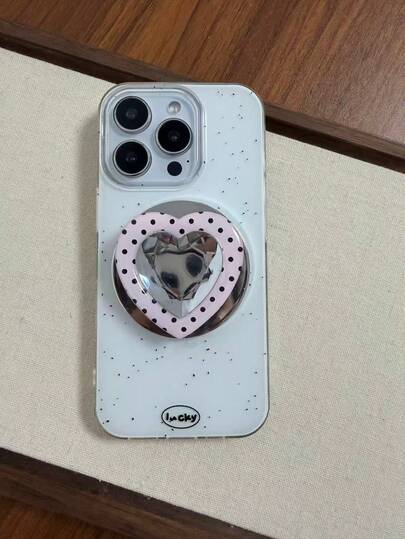 Adjustable Heart Shaped Sliding Gem Polka Dot Heart Shaped Magnetic Phone Stand, Fashionable Slouchy Phone Desktop Holder For Summer Mother's Day Gift