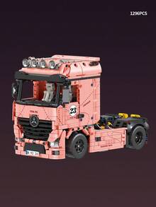 1296PCS Heavy Duty Trailer Head Building Block Set, Pink Pig Color Scheme Building Block Truck Model, Living Room Decor, Best Holiday Gift - Pink - View 11
