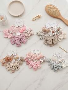 10pcs/Set Candy Color Floral Bow Hair Ties, No Pulling, High Elasticity, Sweet & Cute Hair Accessories - Multicolor - View 4