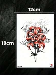 4张时尚花卉图案临时纹身贴纸，花朵印花图案，男女通用，防水防汗，适用于手臂、手部、腹部和脚部，可持续7-14天，沙滩派对DIY礼物 - 紅色 - 查看 14