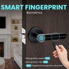Fingerprint Door Lock Smart Door Knob Handle Biometric Door Lock With App/Key Card/Key For Keyless Entry Door Lock Keypad Touchscreen Password Easy To Install For Bedroom - Black - View 4