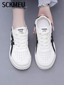 SCKMEU. Low-Top Colorblock Retro Casual Sports Shoes, Comfortable Breathable, Fashion Versatile Sports Sneakers For Students And Commuting - Beige Black - View 4
