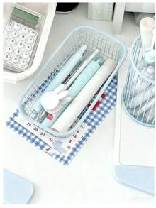 4Pcs Cream Tone Multi-Size Iron Wire Storage Basket Set, Thick Rustproof Hollow Square Mesh Organizer, Nordic Minimal Vintage Desktop Caddy For Stationery Cosmetics Sundries, Dorm Office Home Use, Back To School Housewarming Birthday Gift - Multicolor - View 10