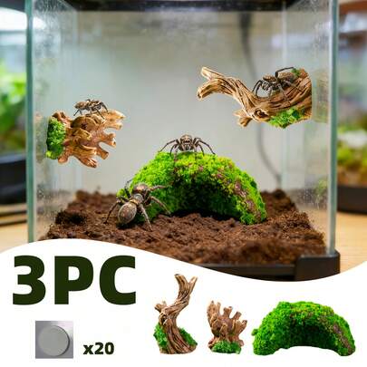 3 piezas Rama de árbol artificial hueca, adecuada para reptiles - Plataforma con múltiples capas con forma de árbol y escondites, ideal para arañas saltadoras, cangrejos ermitaños y otros animales reptantes, proporciona funciones de escalada y descanso, adecuada para terrarios de reptiles, acuarios y decoración de hábitats de insectos.