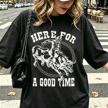 Camiseta retro estilo western, camiseta vaquera, camiseta unisex de cuello redondo, música country, chica divertida, camiseta de rodeo, vintage, retro, camiseta divertida - Negro - Ver 1