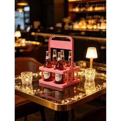 1个复古便携式啤酒篮，可容纳6瓶啤酒，可折叠，也可作啤酒架、啤酒瓶收纳箱、咖啡/茶壶架使用，适合日常使用和聚会，啤酒节必备。