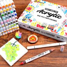 Ensemble de stylos marqueurs acryliques Flysea à double pointe et double couleur, disponible en 24/48/72/96/120/168 couleurs. Encre liquide à flux lisse avec une couverture puissante, des couleurs vives, imperméable et résistante à la décoloration. Convient pour le dessin DIY sur plusieurs matériaux. Outil d'art professionnel pour les étudiants en art, les artisans et les illustrateurs. - Multicolore - Voir 2